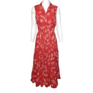 Phool Vintage 90's Maxi Dress Red Floral Print Cotton Made in India Size Large